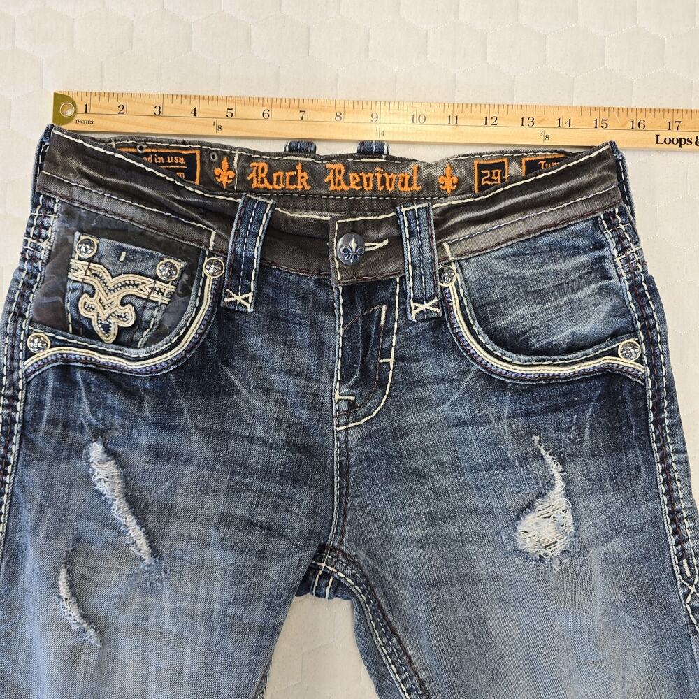 Rock Revival TYME Mens Jeans Straight Leg Size 29 Distressed Thick Stitch MMA - Picture 9 of 12
